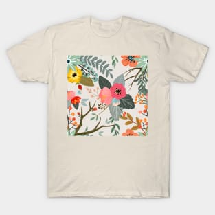 Blooming peony flower pattern T-Shirt